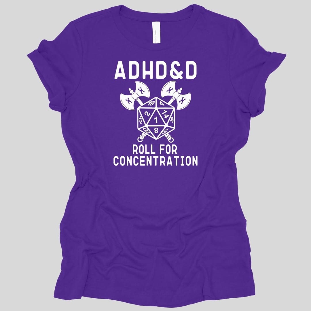 Printify T-Shirt Team Purple / M ADHD&D Roll For Concentration Women's T-Shirt