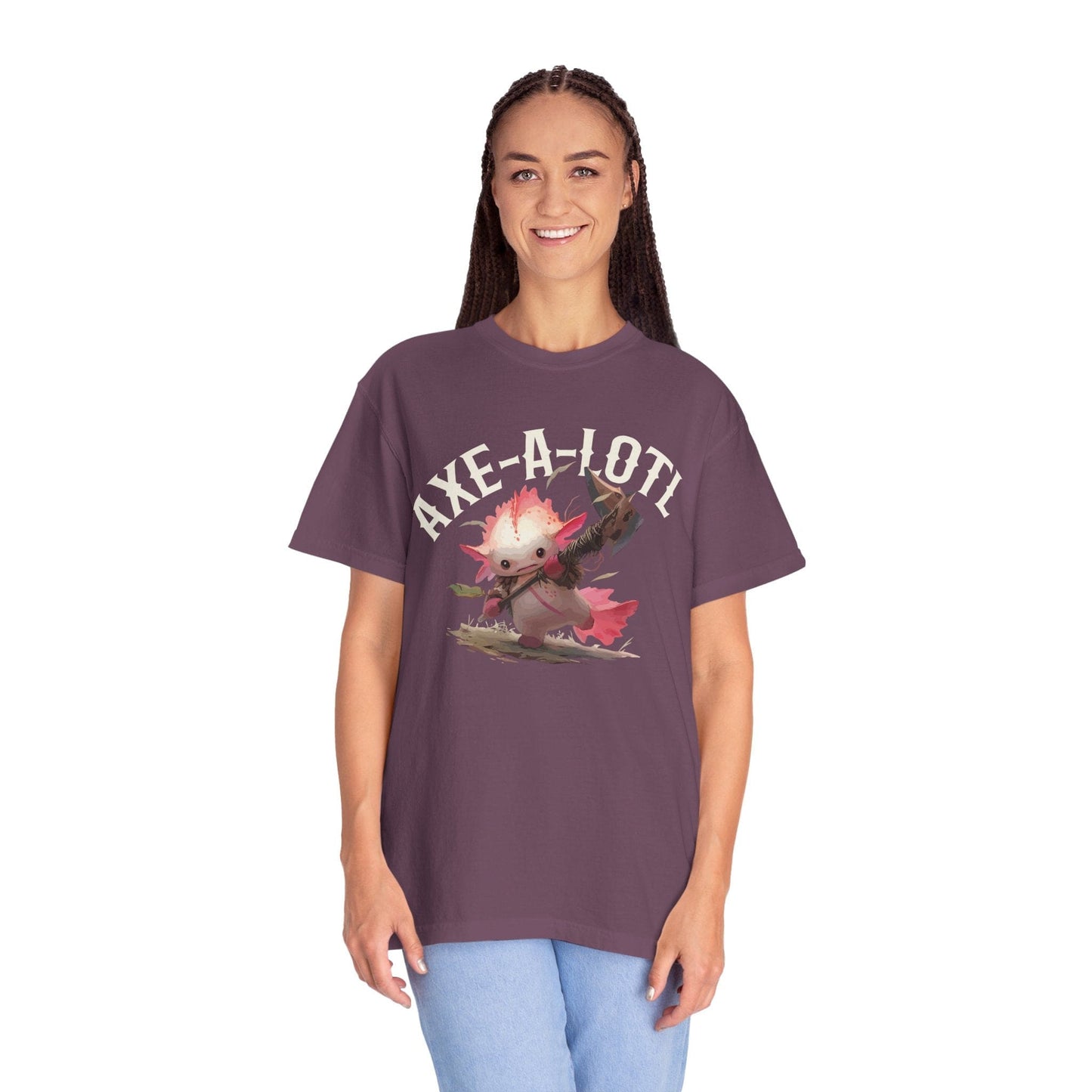 Printify T-Shirt Axe-A-Lotl Funny Axolotl DnD T-Shirt - Comfort Colors
