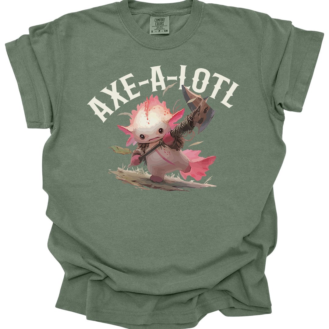 Printify T-Shirt Moss / S Axe-A-Lotl Funny Axolotl DnD T-Shirt - Comfort Colors