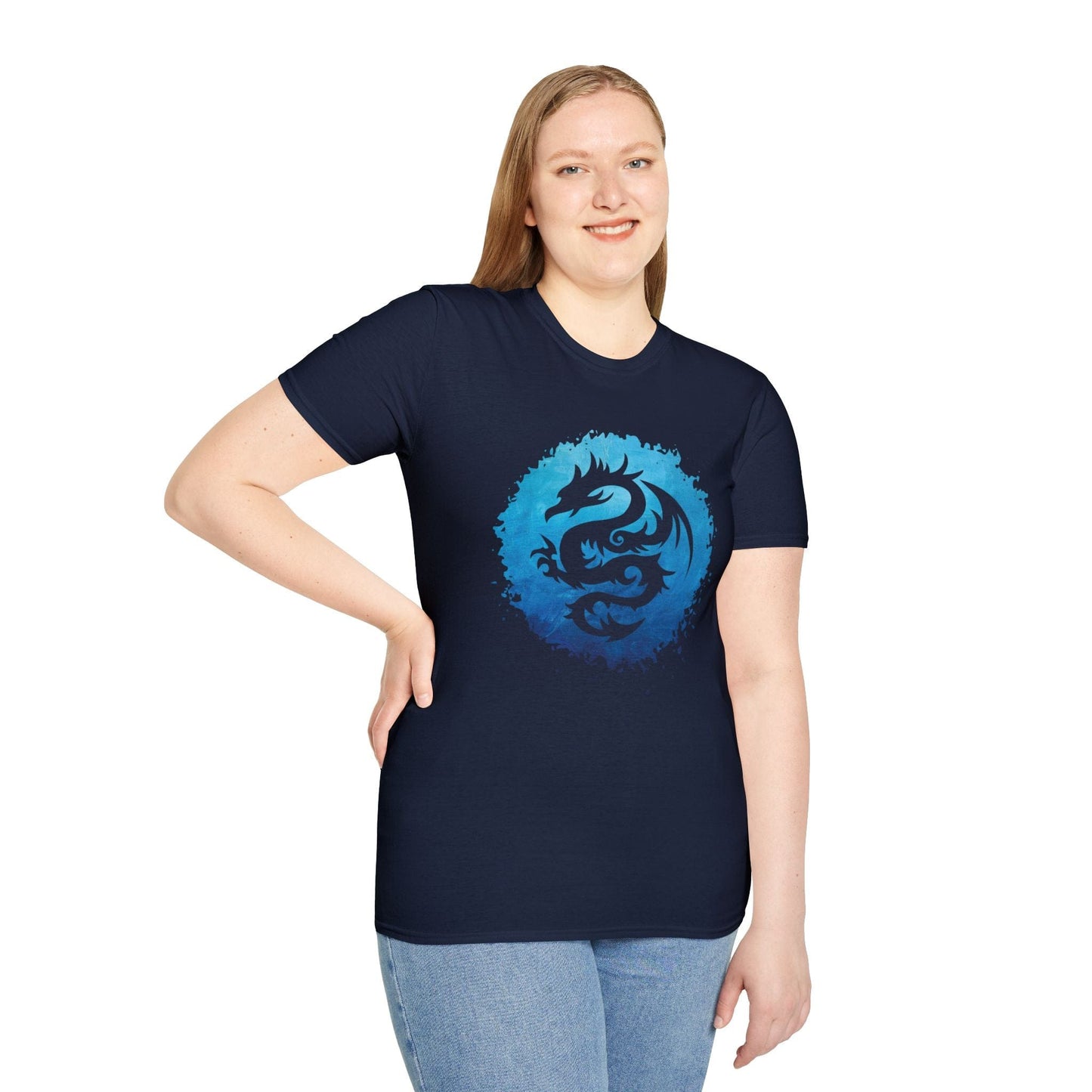 Printify T-Shirt Blue Dragon Silhouette T-Shirt