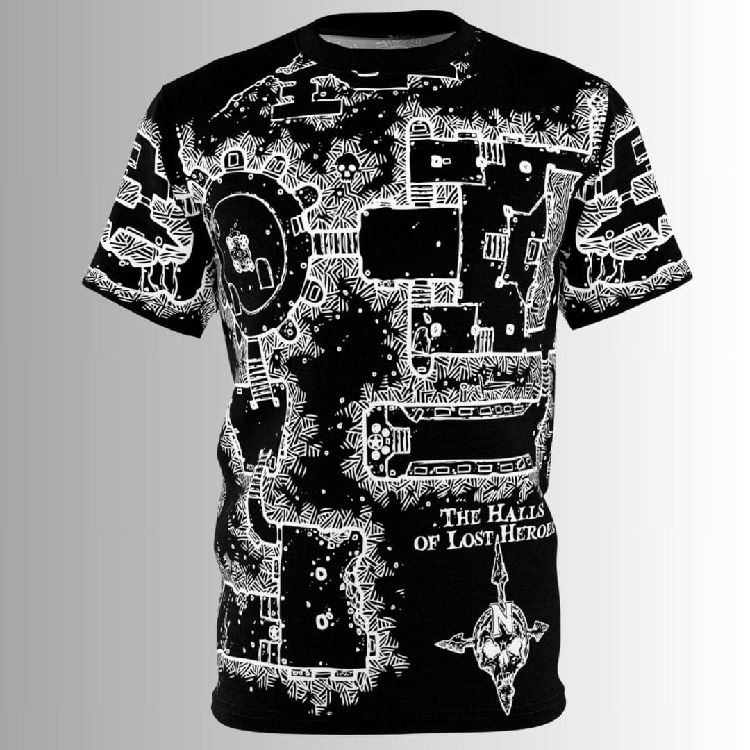 Printify All Over Prints BW D&D Dungeon Map Shirt