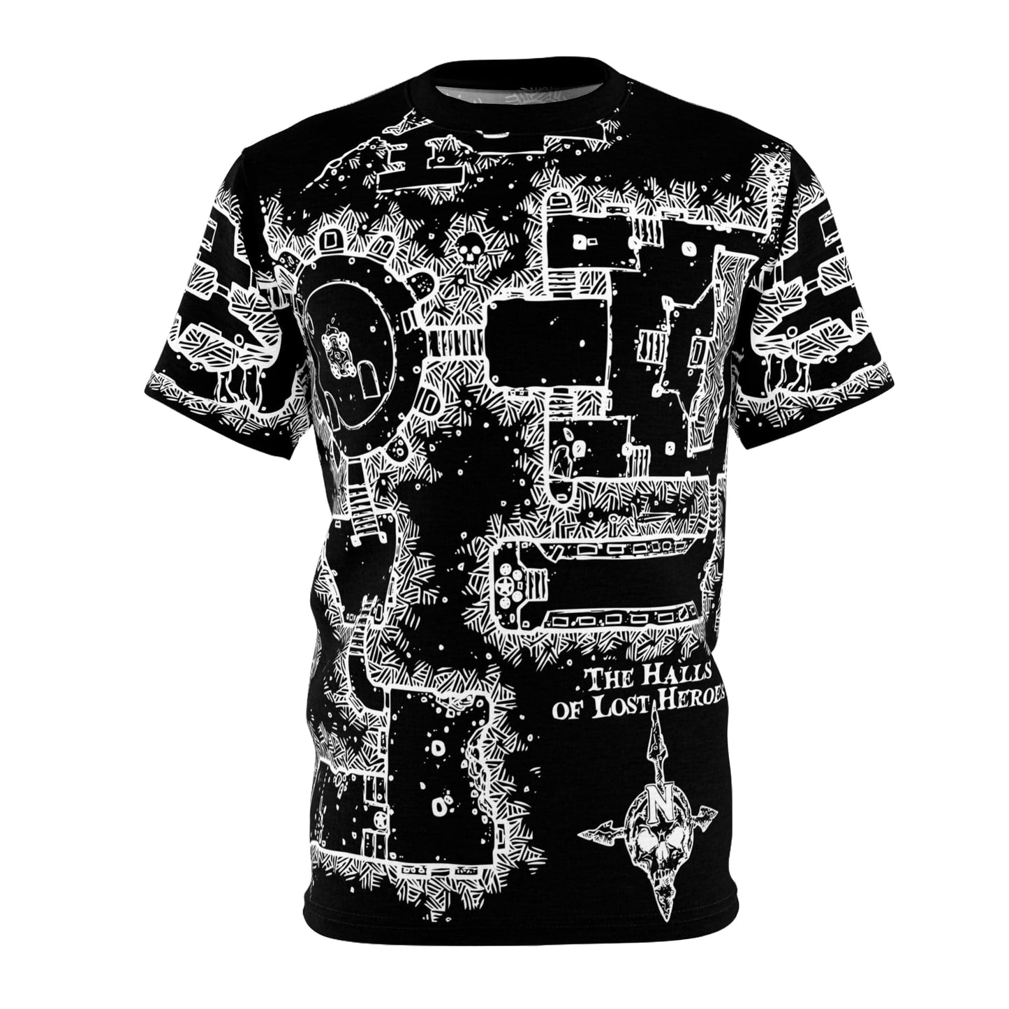 Printify All Over Prints Black stitching / 4 oz. / S BW D&D Dungeon Map Shirt