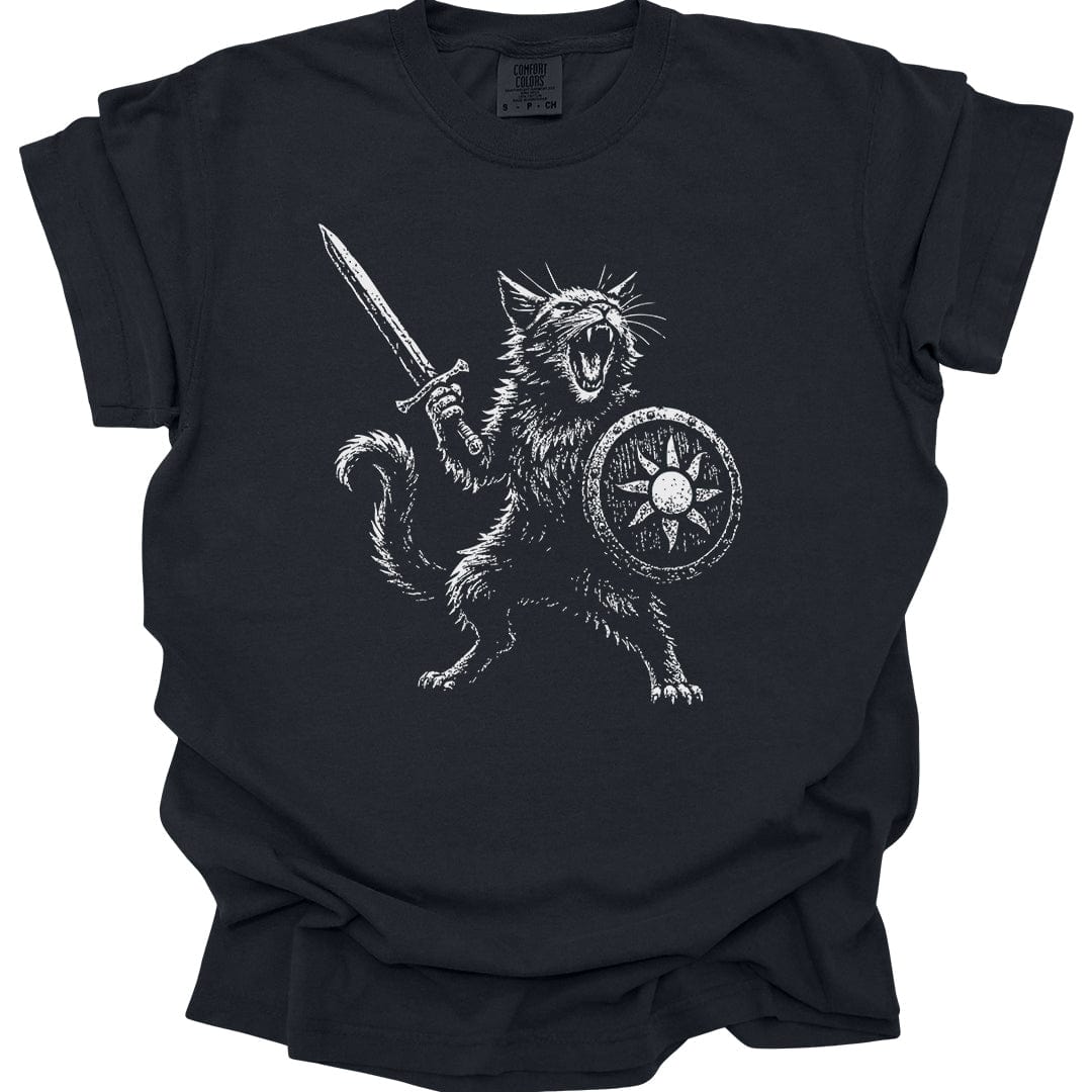 Printify T-Shirt Black / S Cat Fighter Fantasy Shirt - Comfort Colors