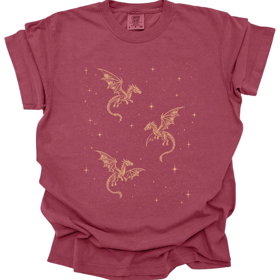 Printify T-Shirt Chili / S Celestial Dragons and Stars T-shirt - Comfort Colors
