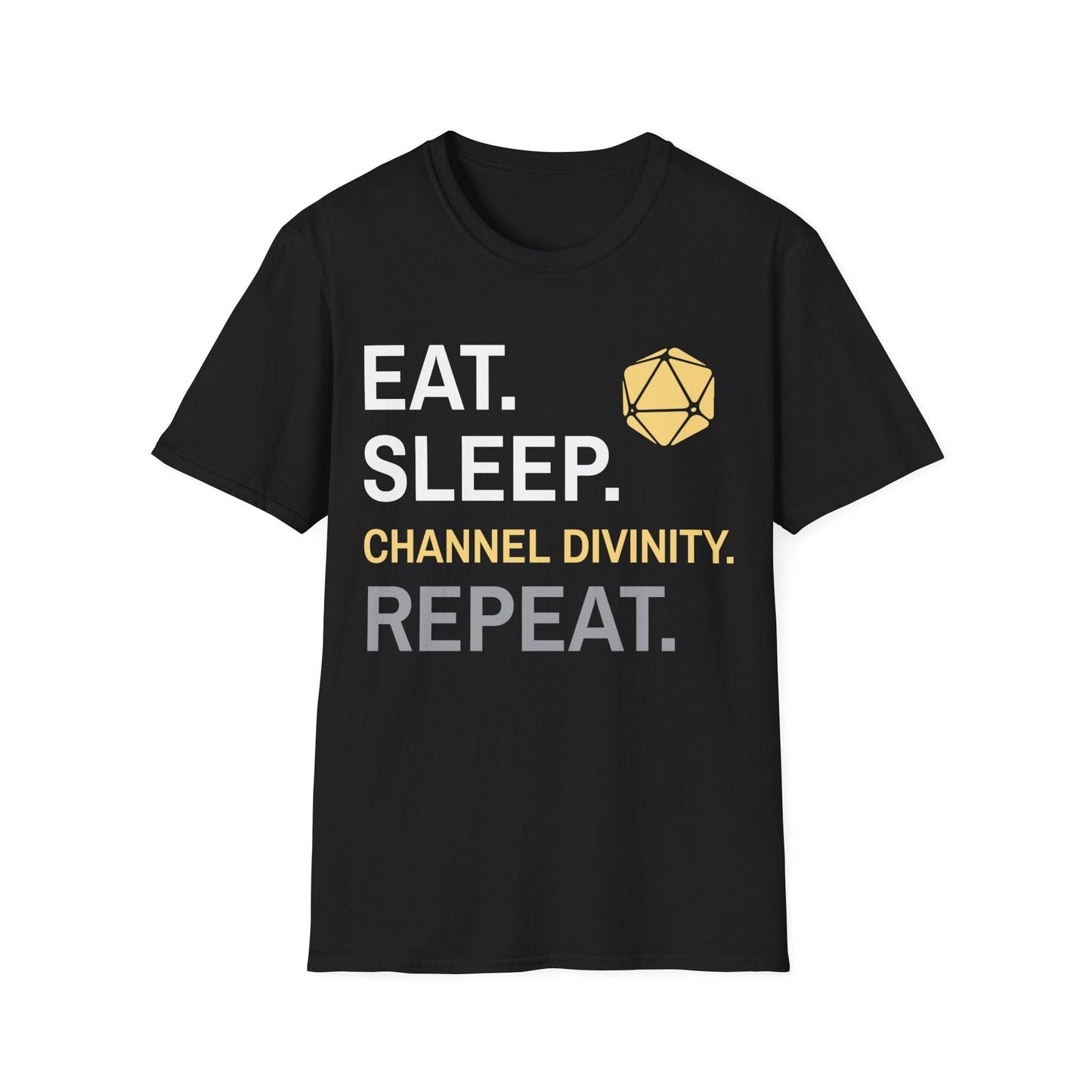 Printify T-Shirt Black / S Cleric T-Shirt – 'Eat, Sleep, Channel Divinity, Repeat'