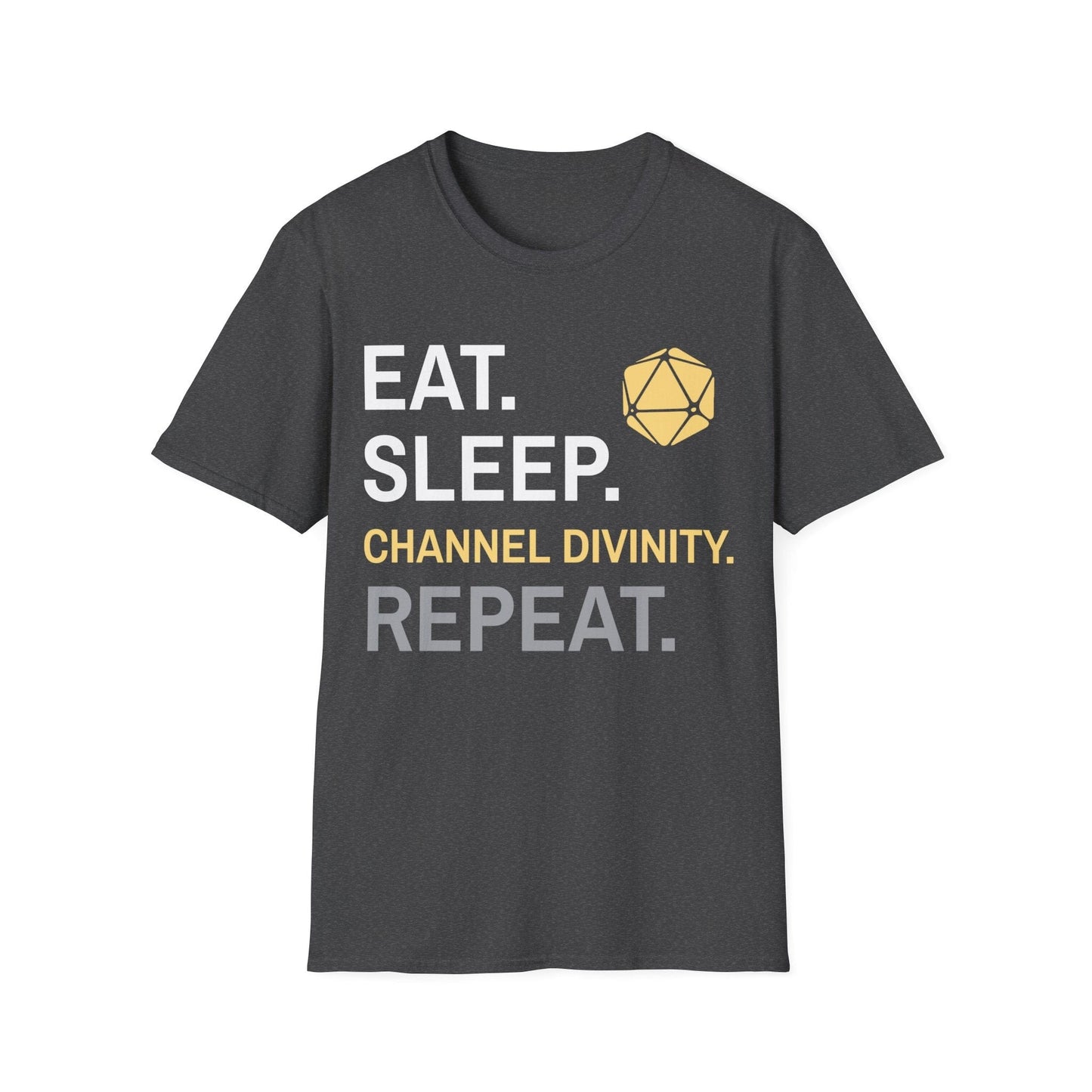 Printify T-Shirt Dark Heather / S Cleric T-Shirt – 'Eat, Sleep, Channel Divinity, Repeat'