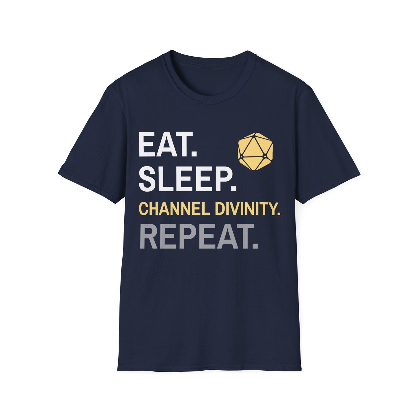 Printify T-Shirt Navy / S Cleric T-Shirt – 'Eat, Sleep, Channel Divinity, Repeat'