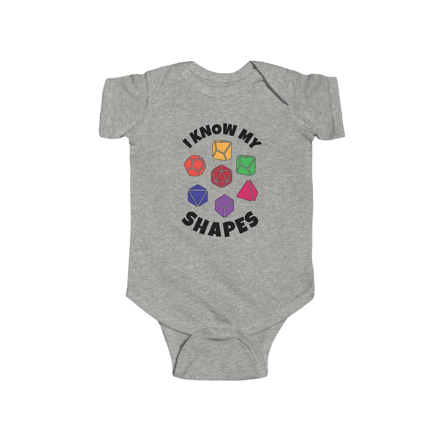Printify Kids clothes Heather / NB (0-3M) D&D Baby Onesie I know My Shapes