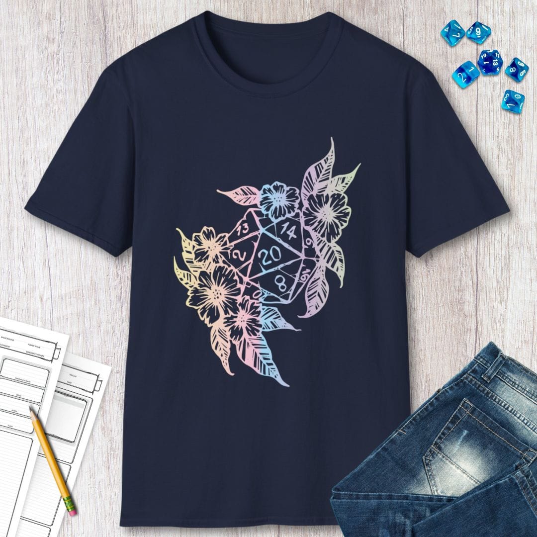 Printify T-Shirt D&D D20 Dice Flower T-Shirt