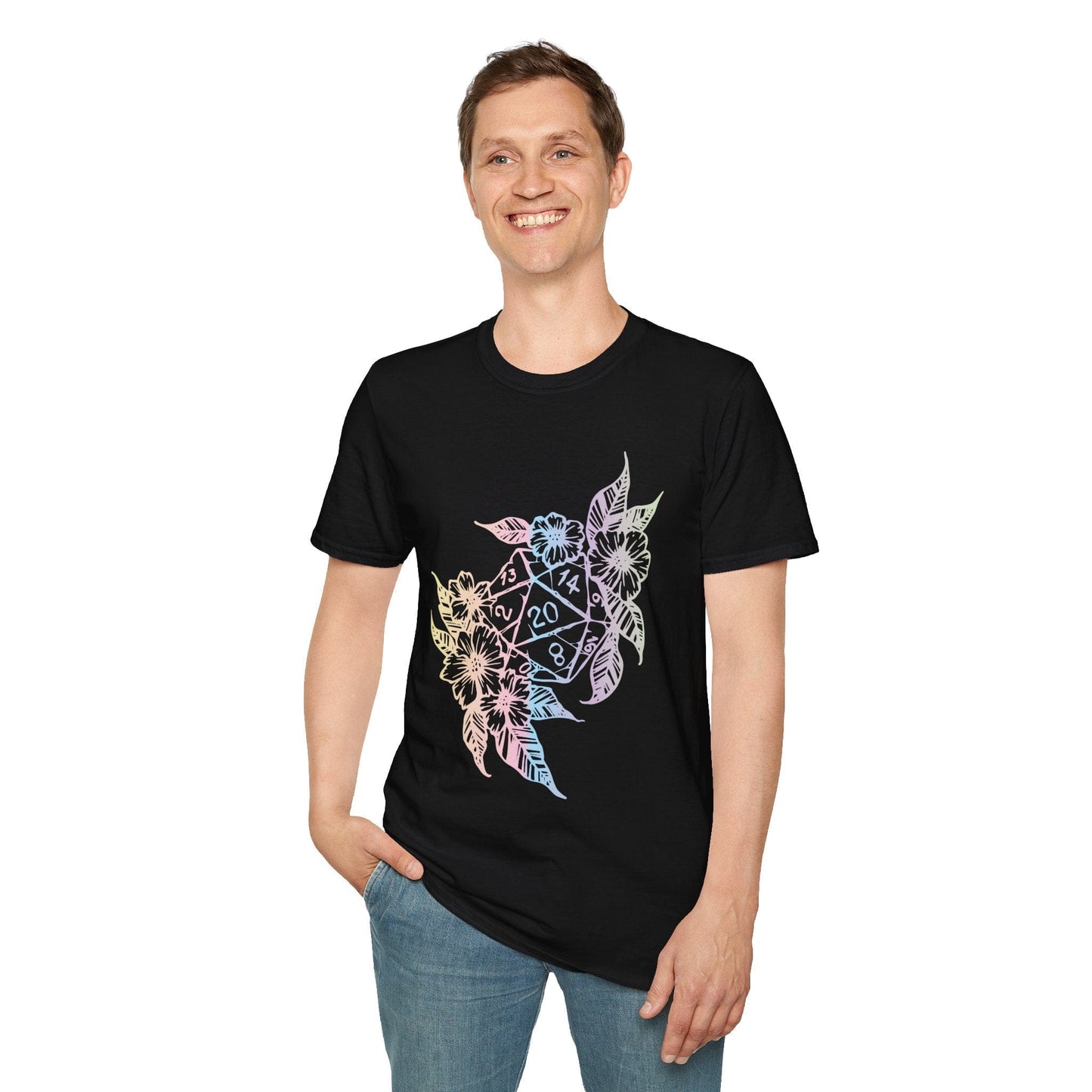 Printify T-Shirt D&D D20 Dice Flower T-Shirt