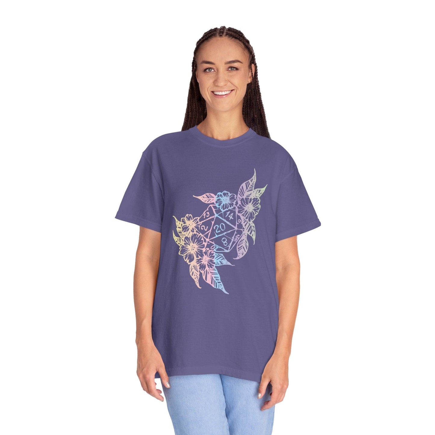 Printify T-Shirt D&D D20 Dice Flower T-Shirt - Comfort Colors