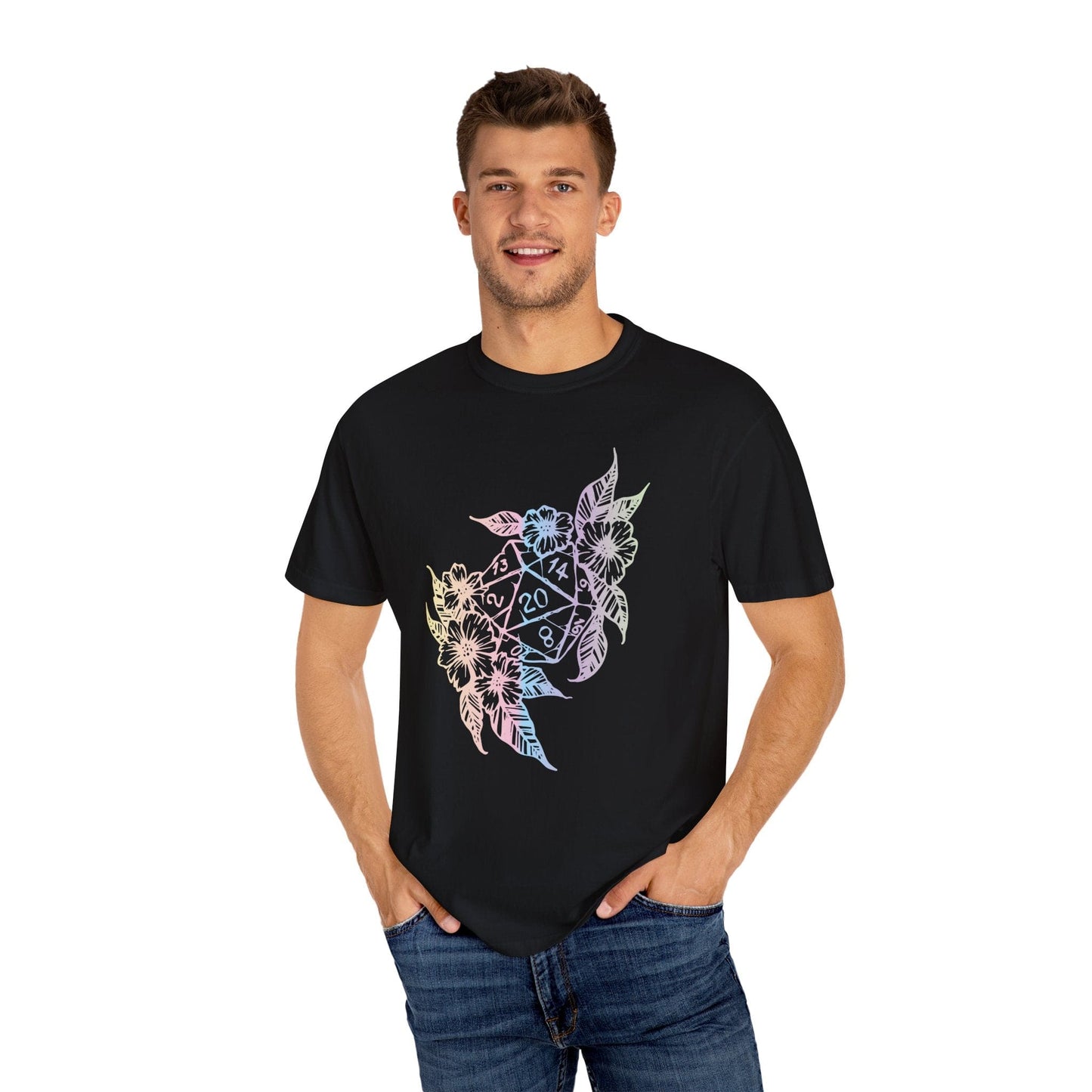 Printify T-Shirt D&D D20 Dice Flower T-Shirt - Comfort Colors