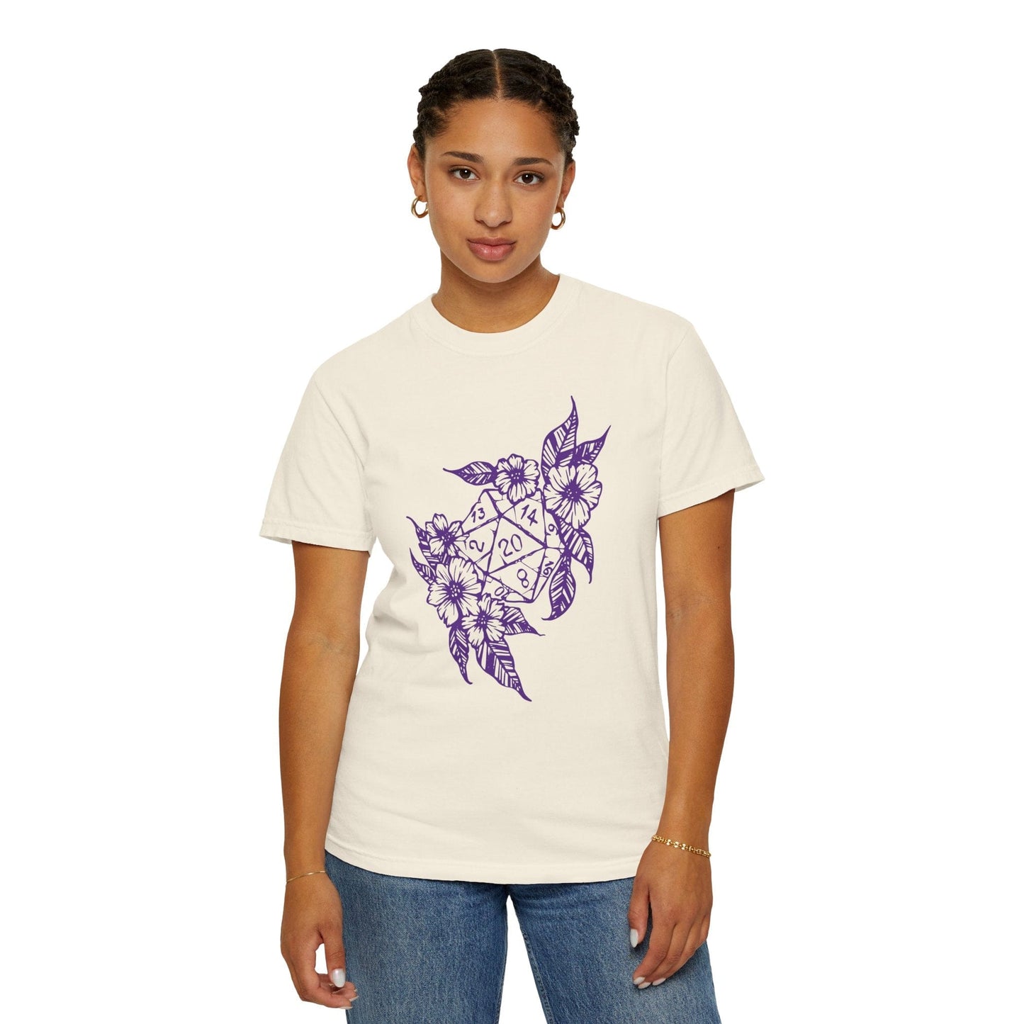 Printify T-Shirt D&D D20 Dice Flower T-Shirt - Comfort Colors