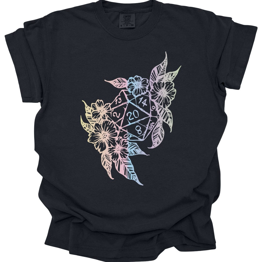 Printify T-Shirt Black / S D&D D20 Dice Flower T-Shirt - Comfort Colors
