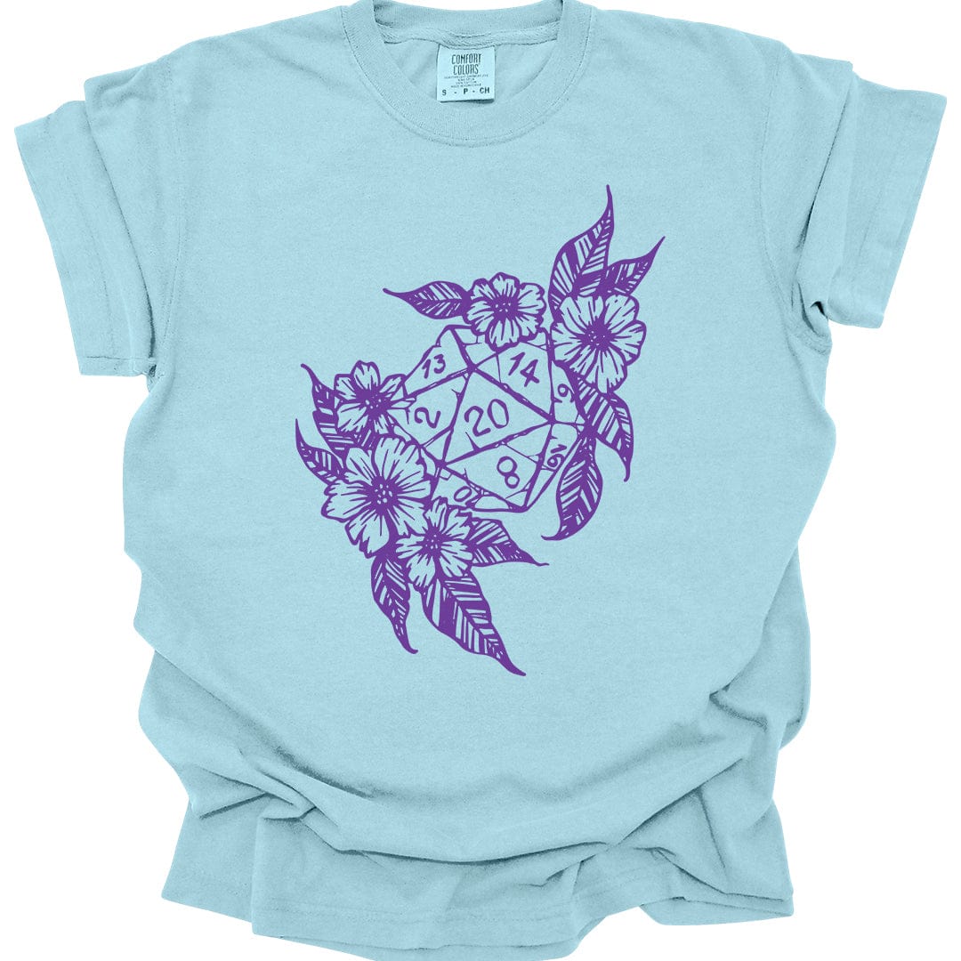 Printify T-Shirt Chambray / S D&D D20 Dice Flower T-Shirt - Comfort Colors