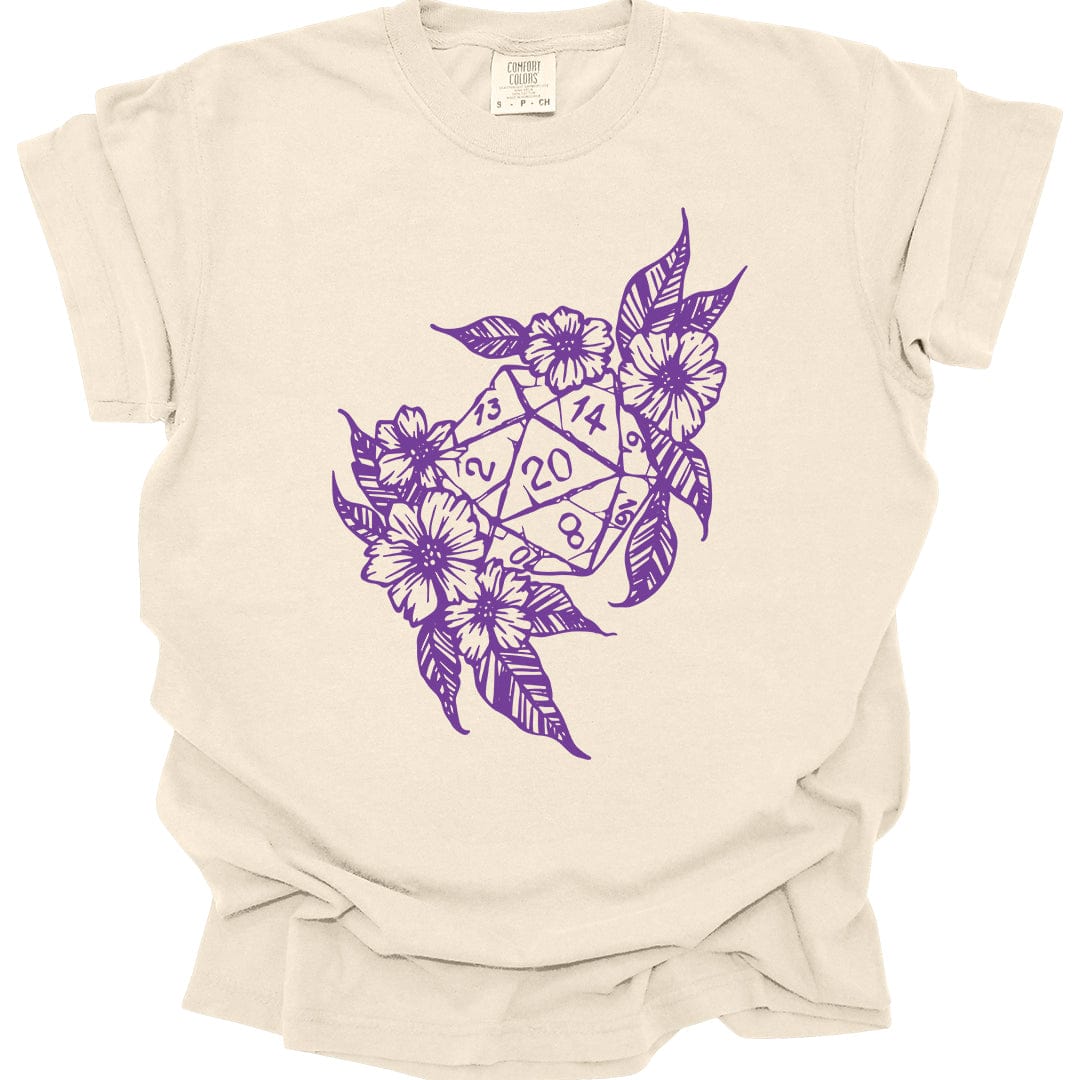 Printify T-Shirt Ivory / S D&D D20 Dice Flower T-Shirt - Comfort Colors