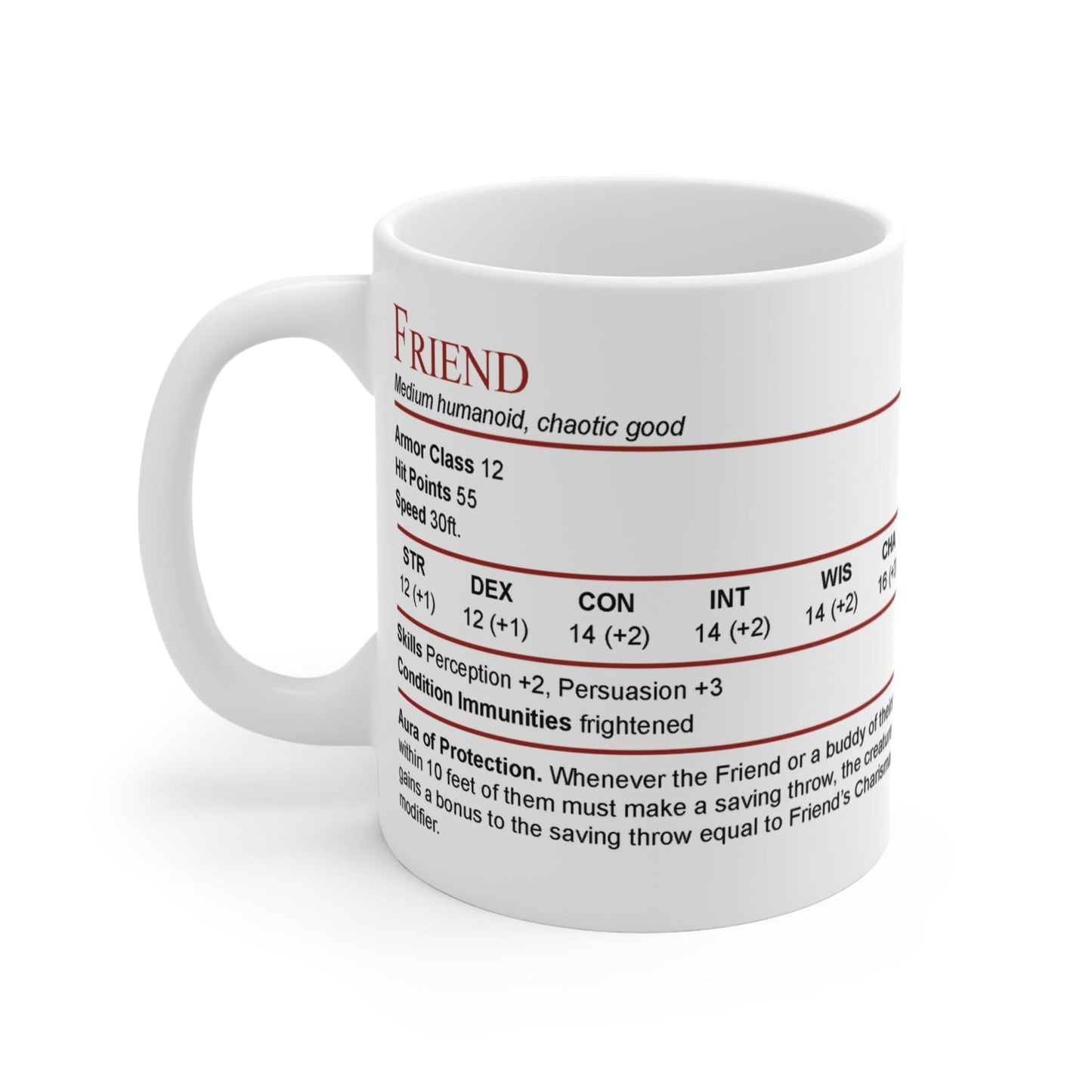 Printify Mug 11oz D&D Friend Stat Block Mug