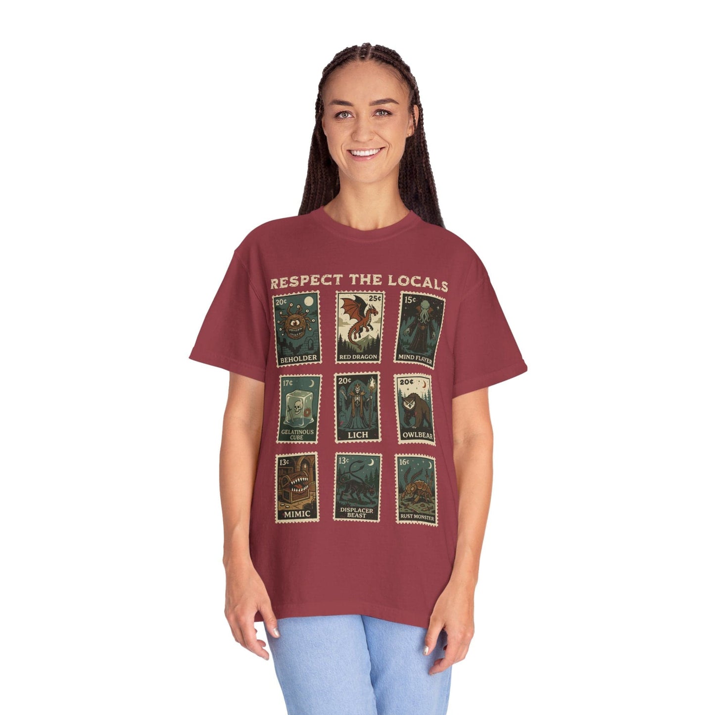 Printify T-Shirt D&D Monsters Respect the Locals Stamp T-Shirt - Comfort Colors