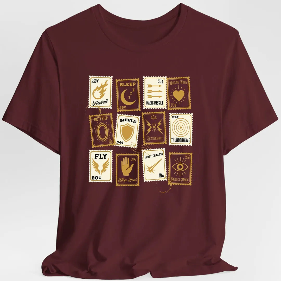 Printify T-Shirt Maroon / S D&D Spells Stamps T-Shirt
