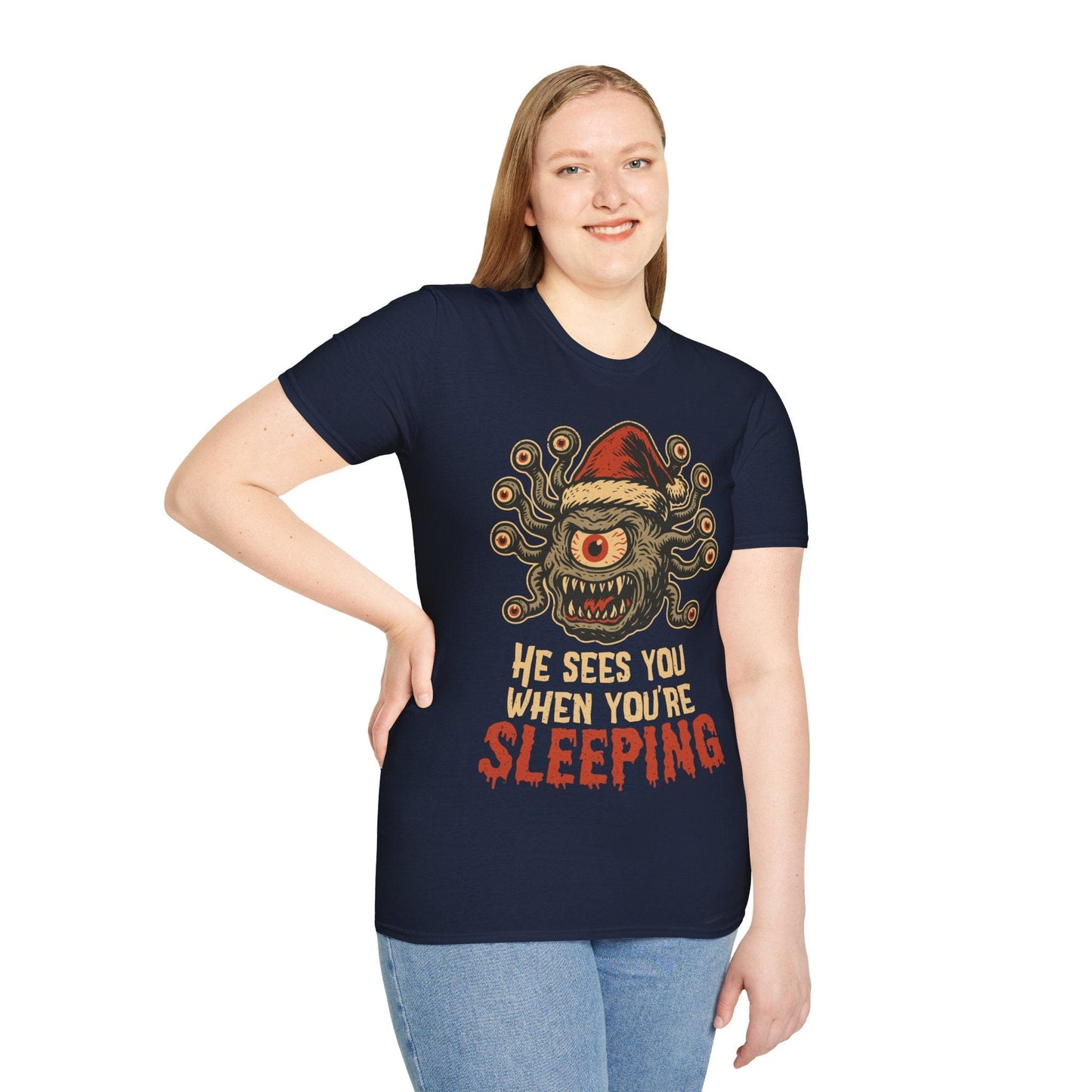 Printify T-Shirt Navy / S DnD Christmas Beholder T-Shirt