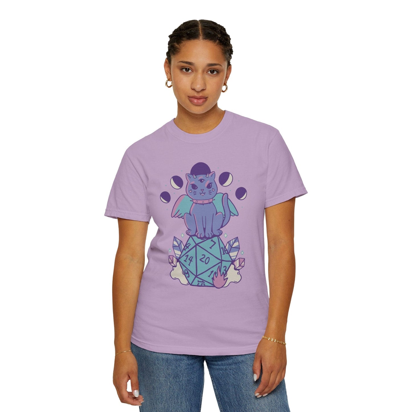 Printify T-Shirt DnD Cute Cat D20 T-shirt - Comfort Colors