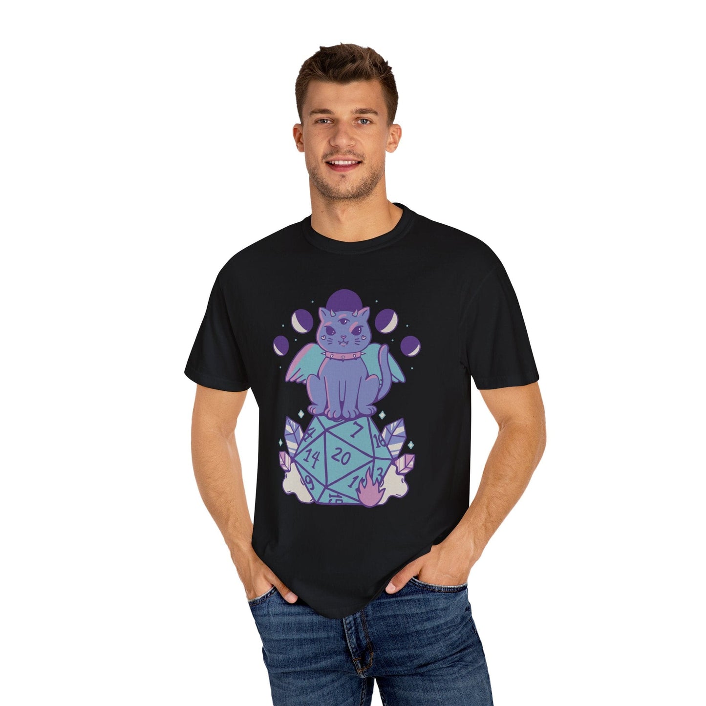 Printify T-Shirt DnD Cute Cat D20 T-shirt - Comfort Colors