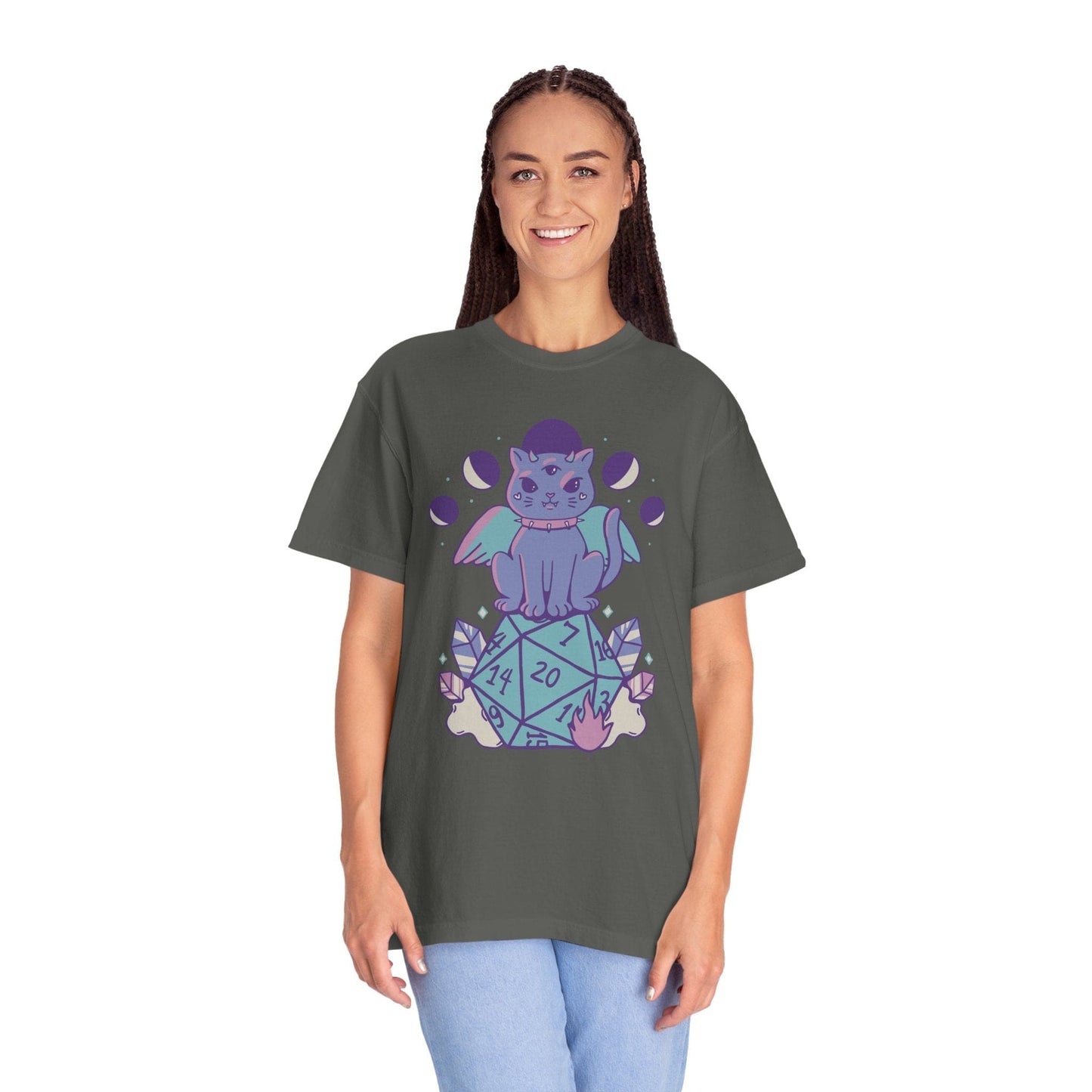 Printify T-Shirt DnD Cute Cat D20 T-shirt - Comfort Colors
