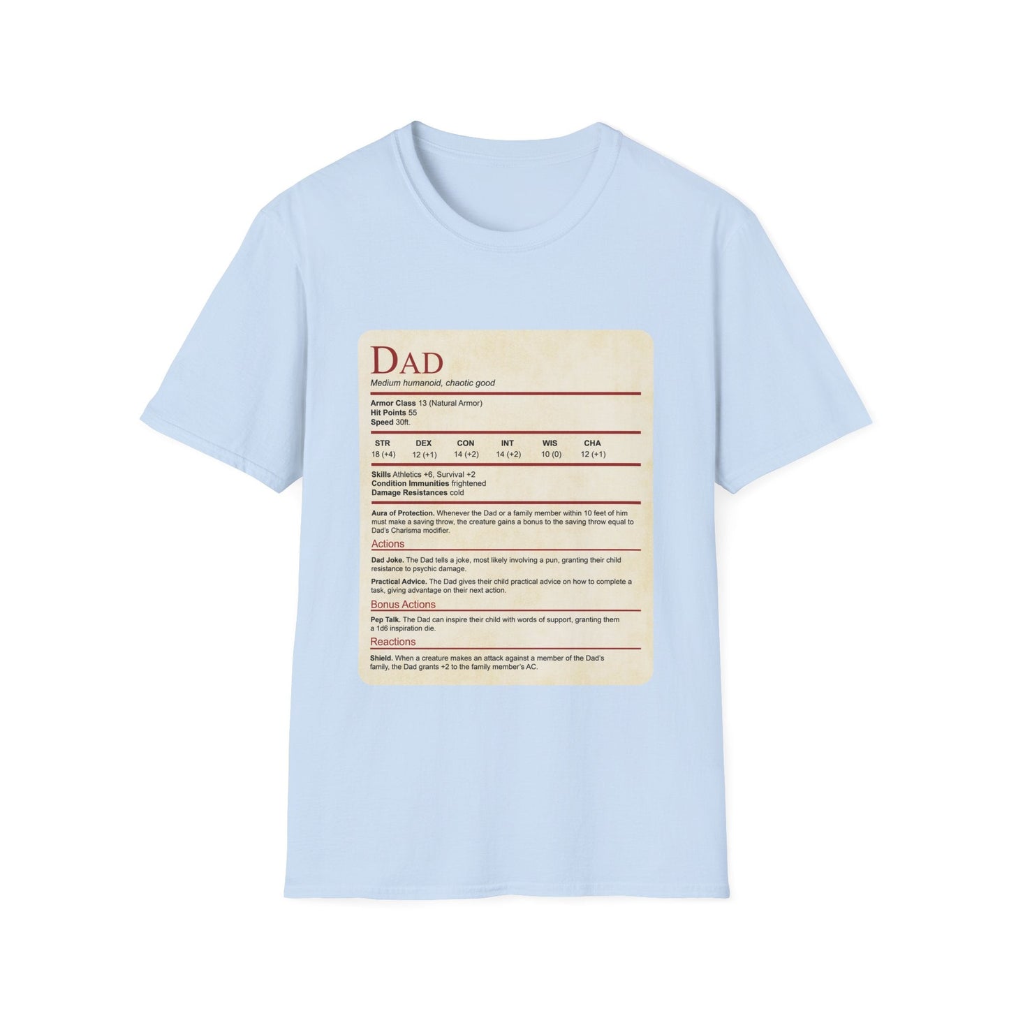 Printify T-Shirt Baby Blue / S DnD Dad Shirt With Stat Block (new)