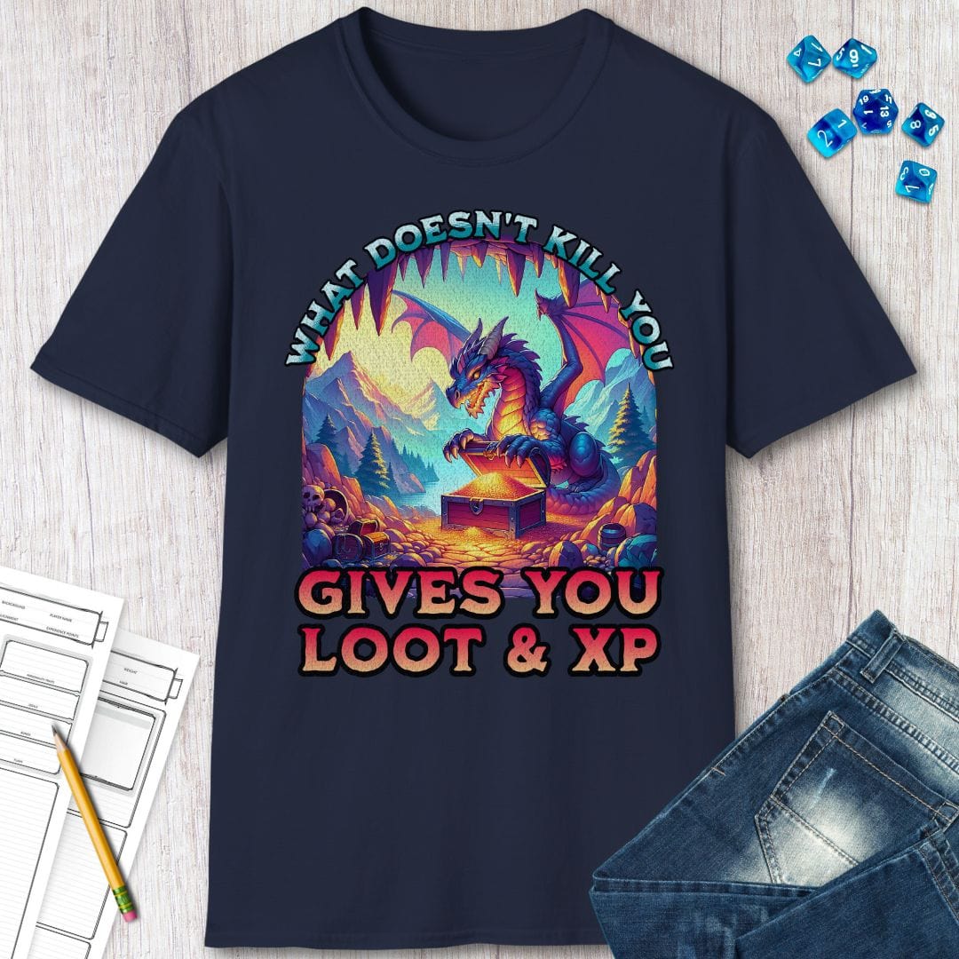Printify T-Shirt DnD Dragon Shirt - What Doesn't Kill You Gives You Loot & XP
