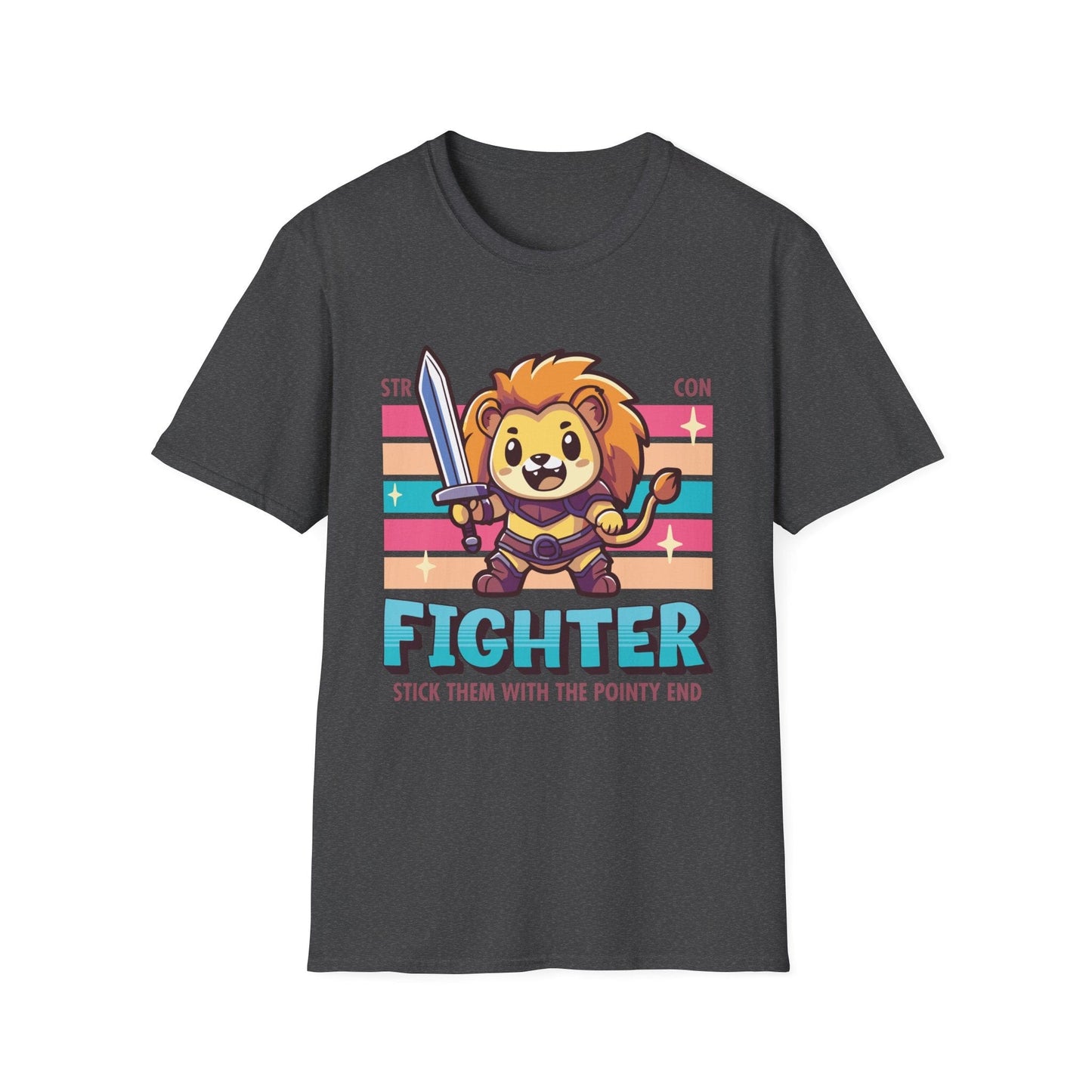 Printify T-Shirt Dark Heather / S DnD Fighter Shirt - D&D Kawaii Class T-shirt