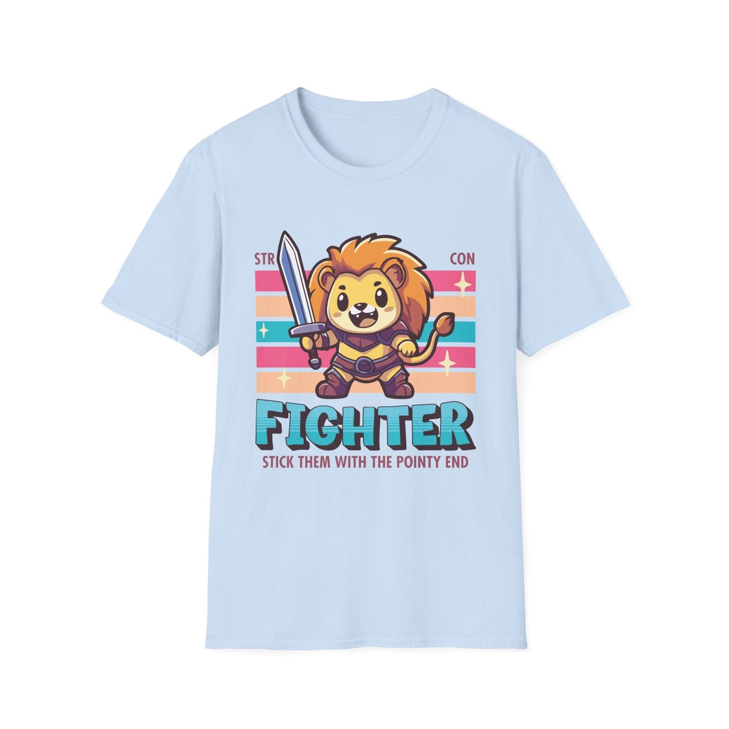 Printify T-Shirt Light Blue / S DnD Fighter Shirt - D&D Kawaii Class T-shirt