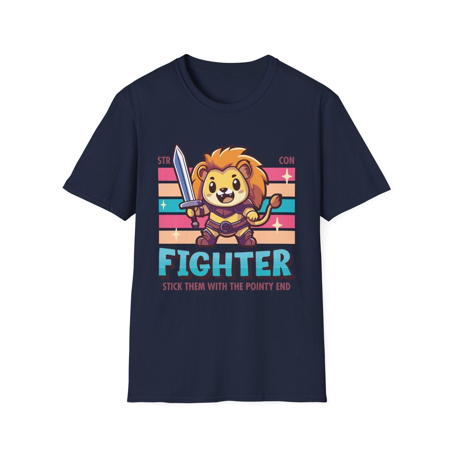 Printify T-Shirt Navy / S DnD Fighter Shirt - D&D Kawaii Class T-shirt