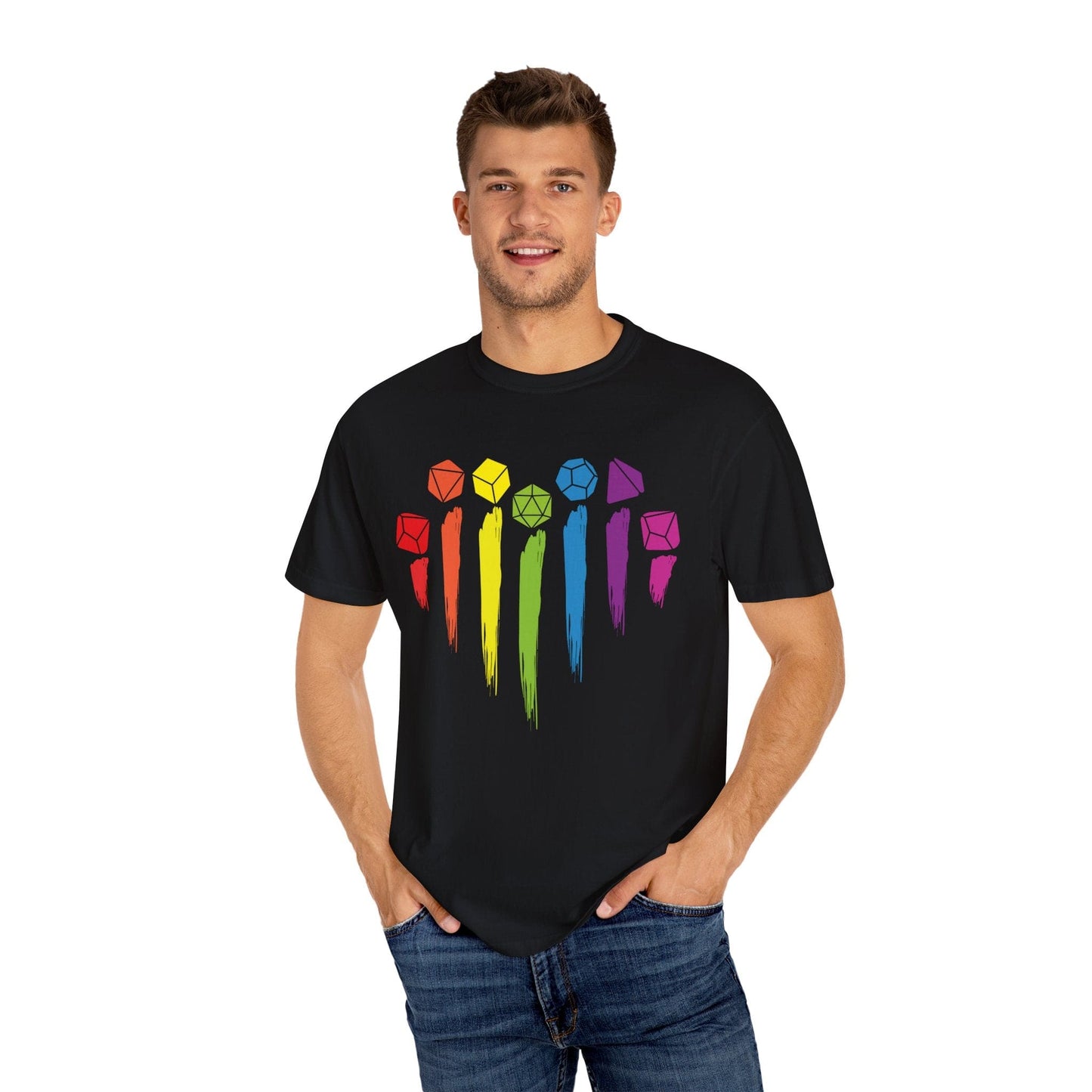 Printify T-Shirt DnD Pride Shirt with Dice Rainbow - Comfort Colors