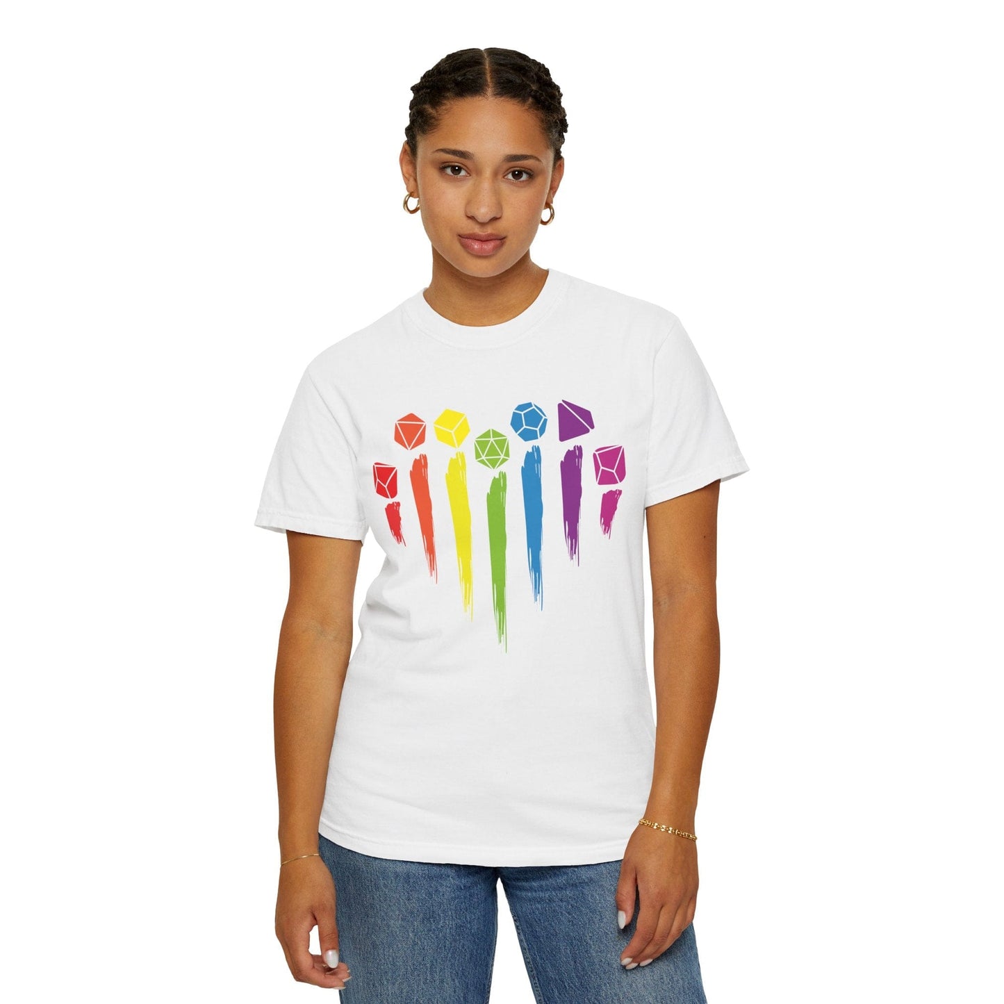Printify T-Shirt DnD Pride Shirt with Dice Rainbow - Comfort Colors