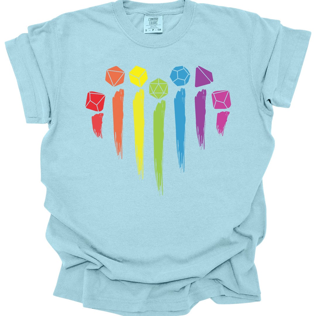Printify T-Shirt Chambray / S DnD Pride Shirt with Dice Rainbow - Comfort Colors