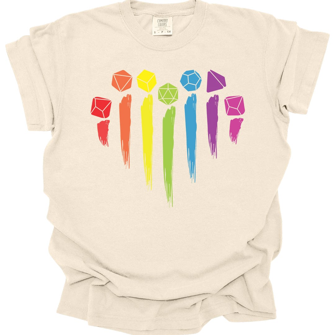 Printify T-Shirt Ivory / S DnD Pride Shirt with Dice Rainbow - Comfort Colors