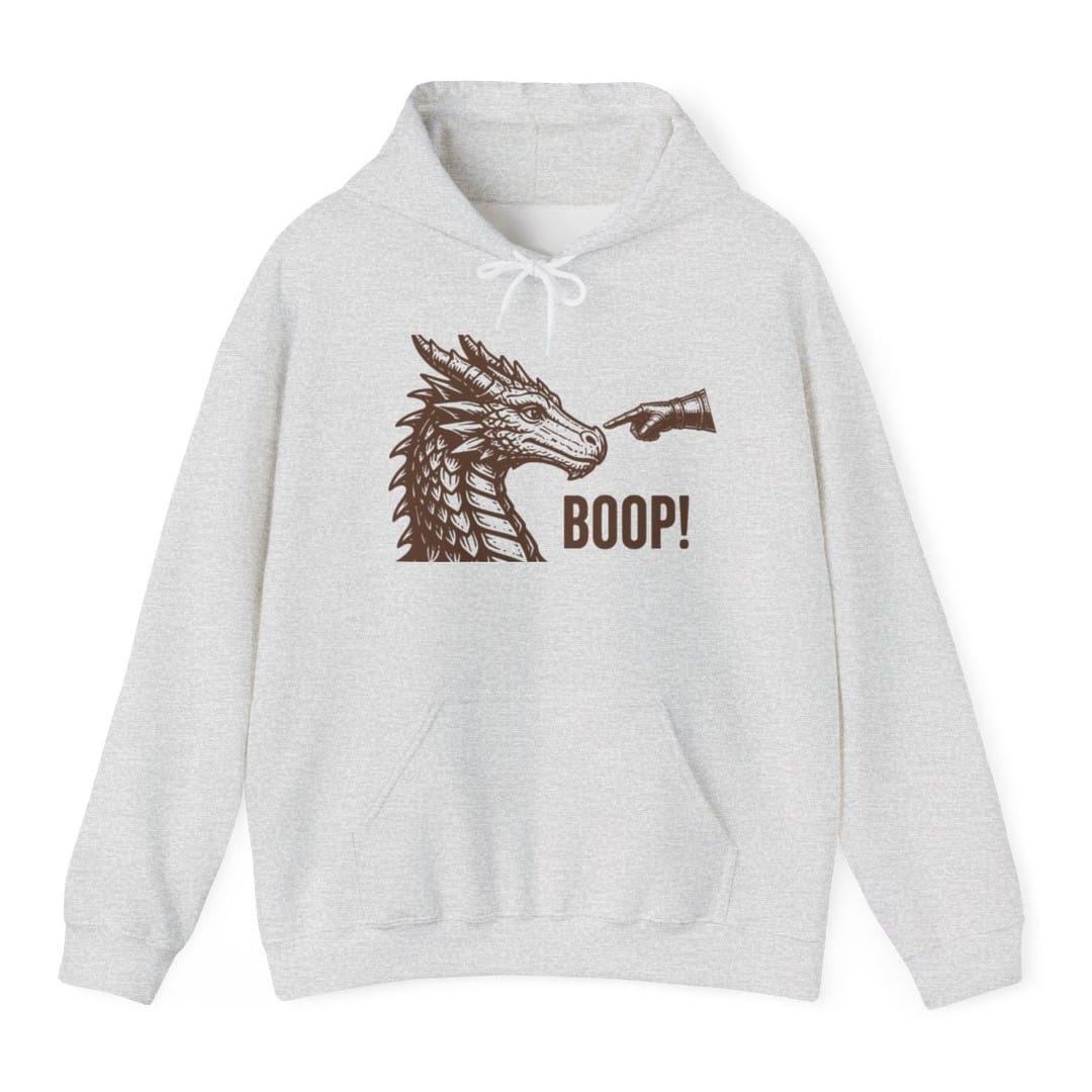 The same Dragon Boop design, on an ash hoodie.