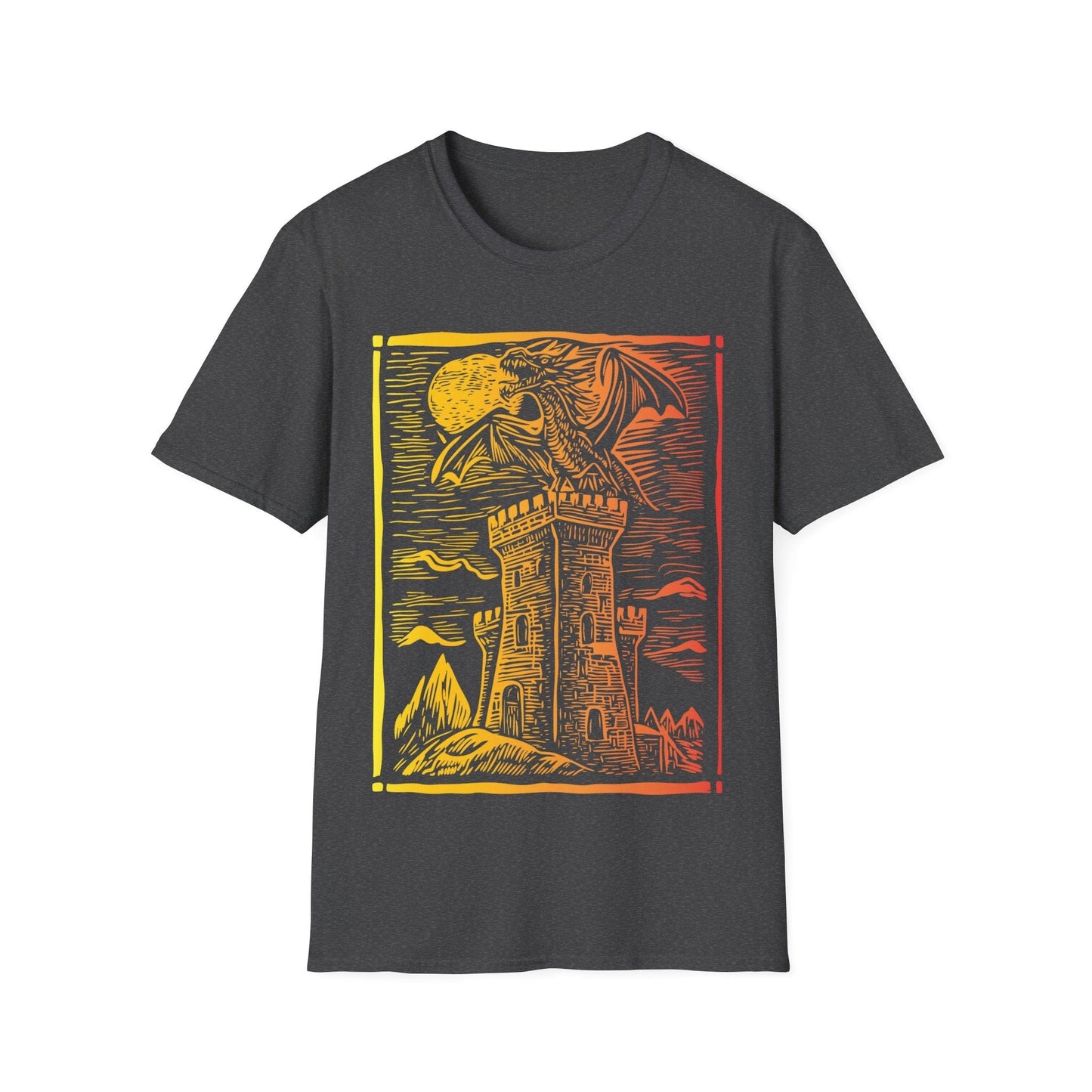 Printify T-Shirt Dark Heather / S Dragon Vintage Medieval Art Gradient T-Shirt