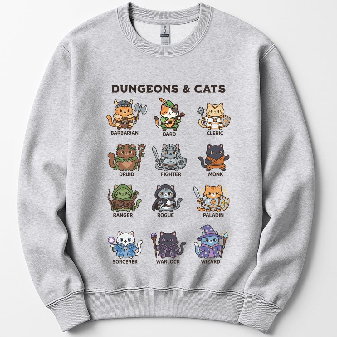 Printify Sweatshirt Ash / S Dungeons & Cats Sweatshirt