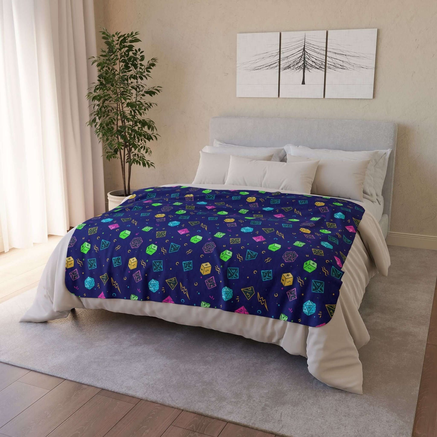 Printify Home Decor 50" × 60" / Beige Dungeons & Dragons Blanket With Blue Dice Pattern