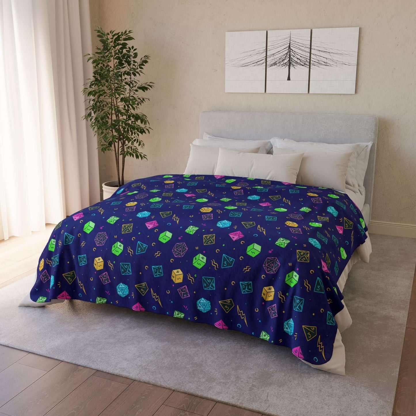 Printify Home Decor 60" × 80" / Beige Dungeons & Dragons Blanket With Blue Dice Pattern