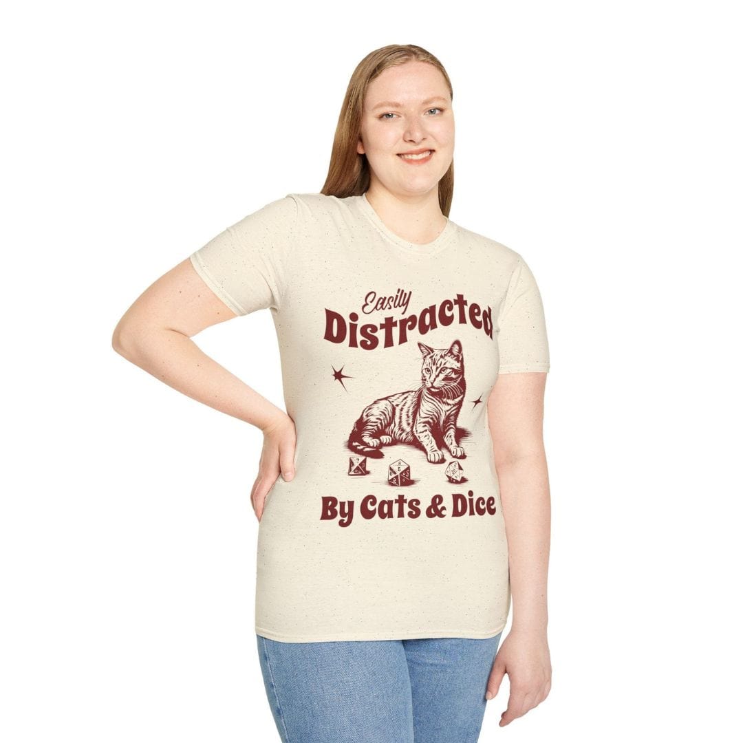 Printify T-Shirt Easily Distracted By Cats & Dice Shirt