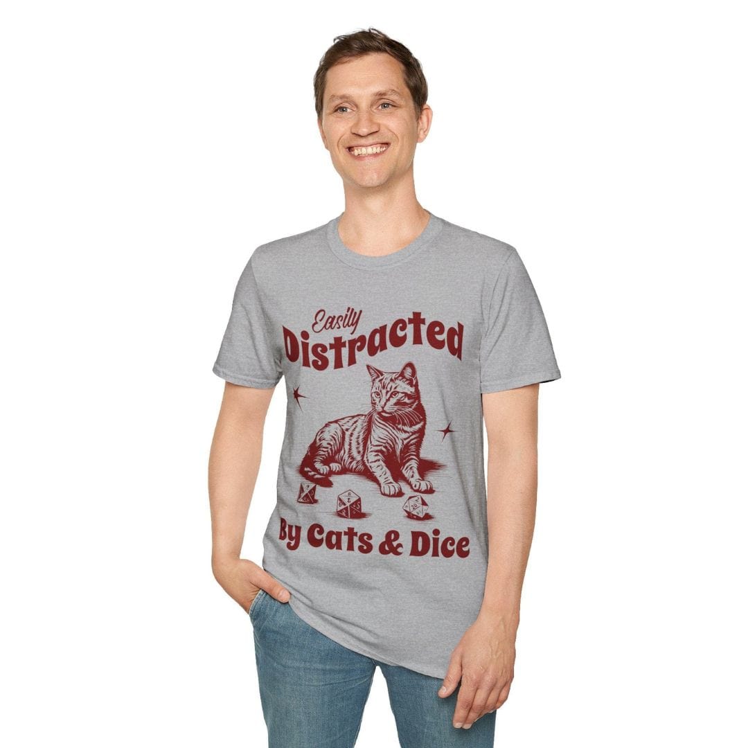 Printify T-Shirt Easily Distracted By Cats & Dice Shirt