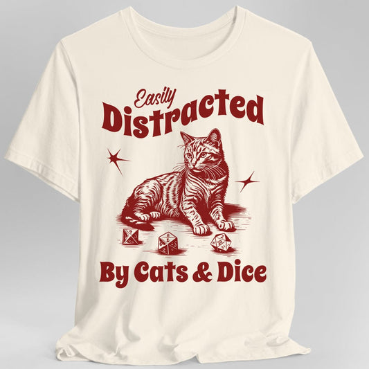 Printify T-Shirt Natural / S Easily Distracted By Cats & Dice Shirt