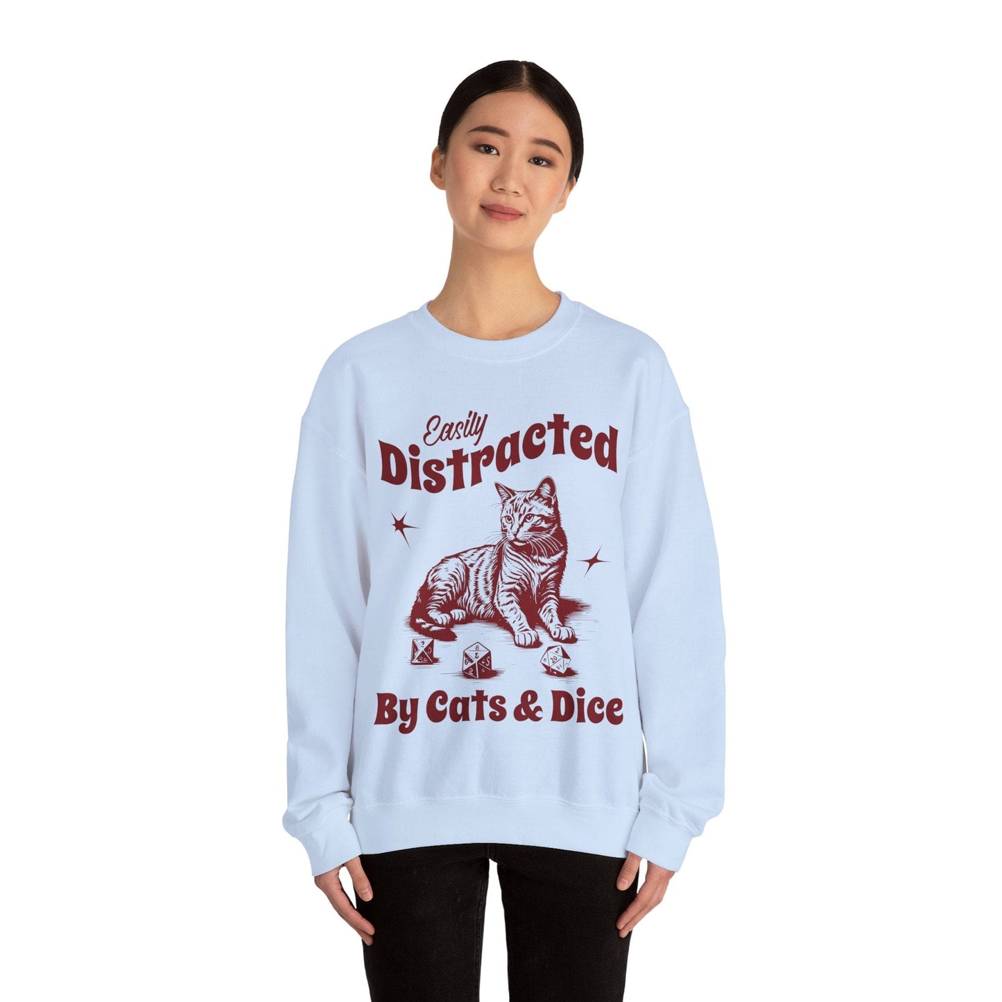 Printify Sweatshirt Easily Distracted By Cats & Dice Sweatshirt