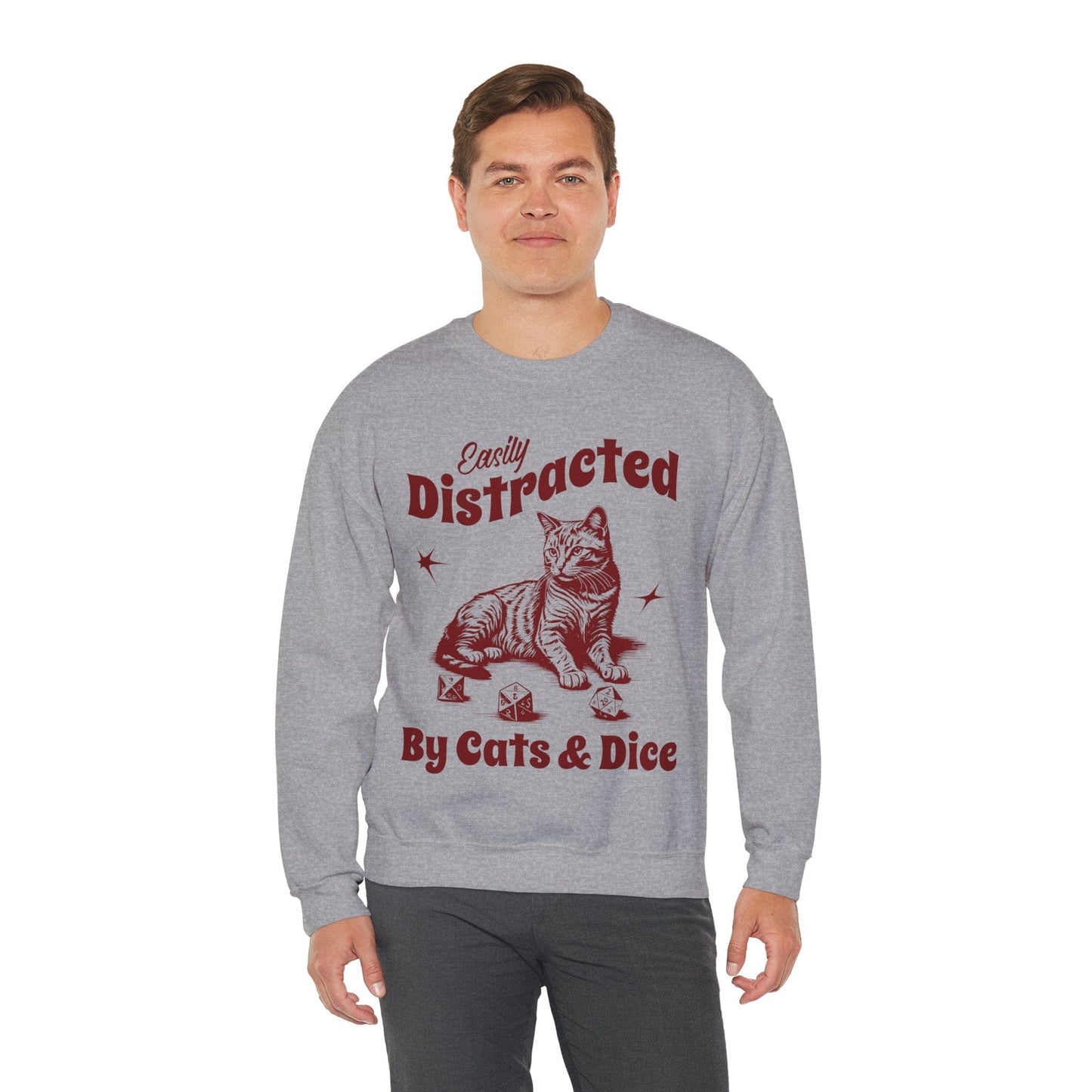 Printify Sweatshirt Easily Distracted By Cats & Dice Sweatshirt