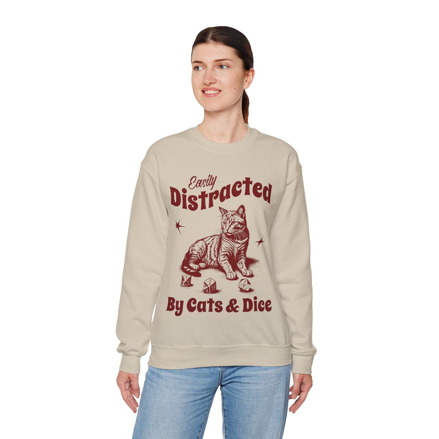Printify Sweatshirt Easily Distracted By Cats & Dice Sweatshirt