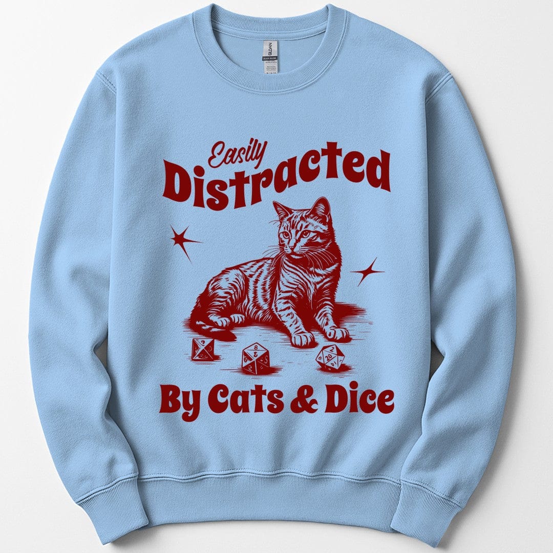 Printify Sweatshirt Light Blue / S Easily Distracted By Cats & Dice Sweatshirt