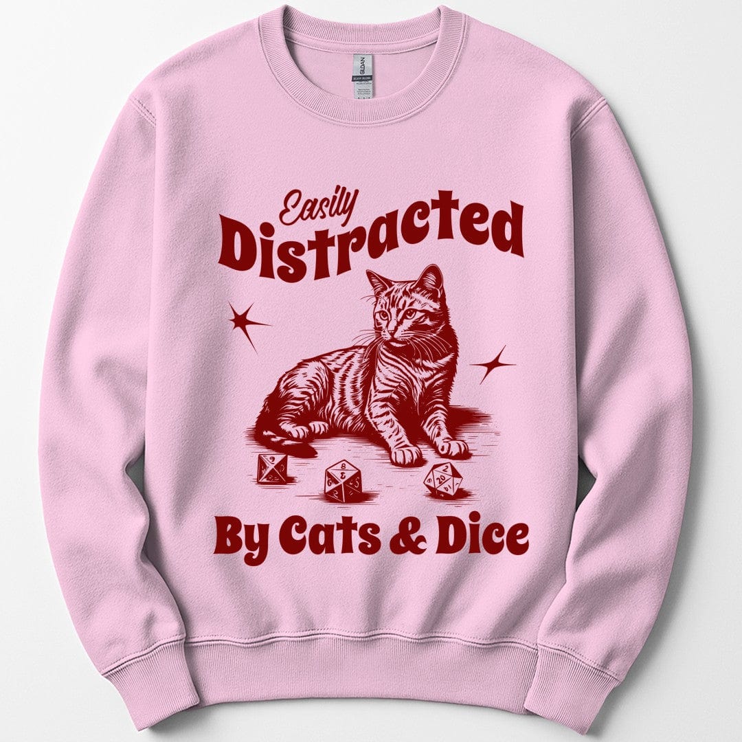 Printify Sweatshirt Light Pink / S Easily Distracted By Cats & Dice Sweatshirt