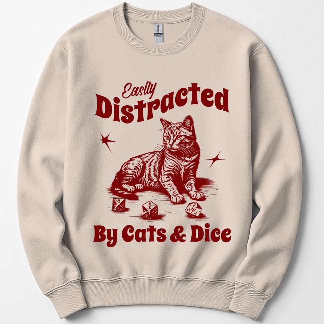 Printify Sweatshirt Sand / S Easily Distracted By Cats & Dice Sweatshirt